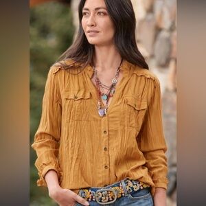 Sundance Femme Military  Blouse Crinkle Button Down Long Sleeve 50% off w bundle